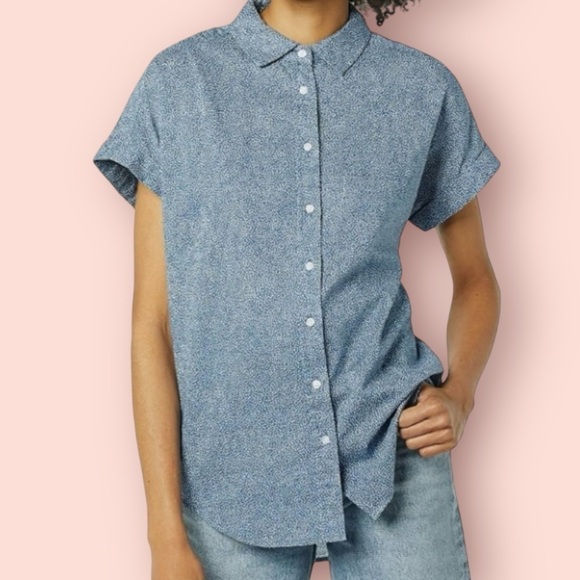 Goodthreads Cotton Short-Sleeve Tunic Button Down Shirt, Indigo Floral - Large - Picture 2 of 9